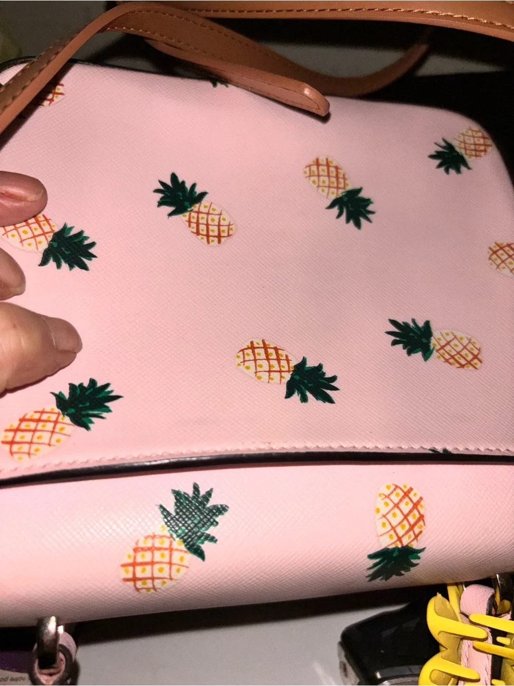 kate spade Pink Pineapple Print Leather Top-Handle Crossbody